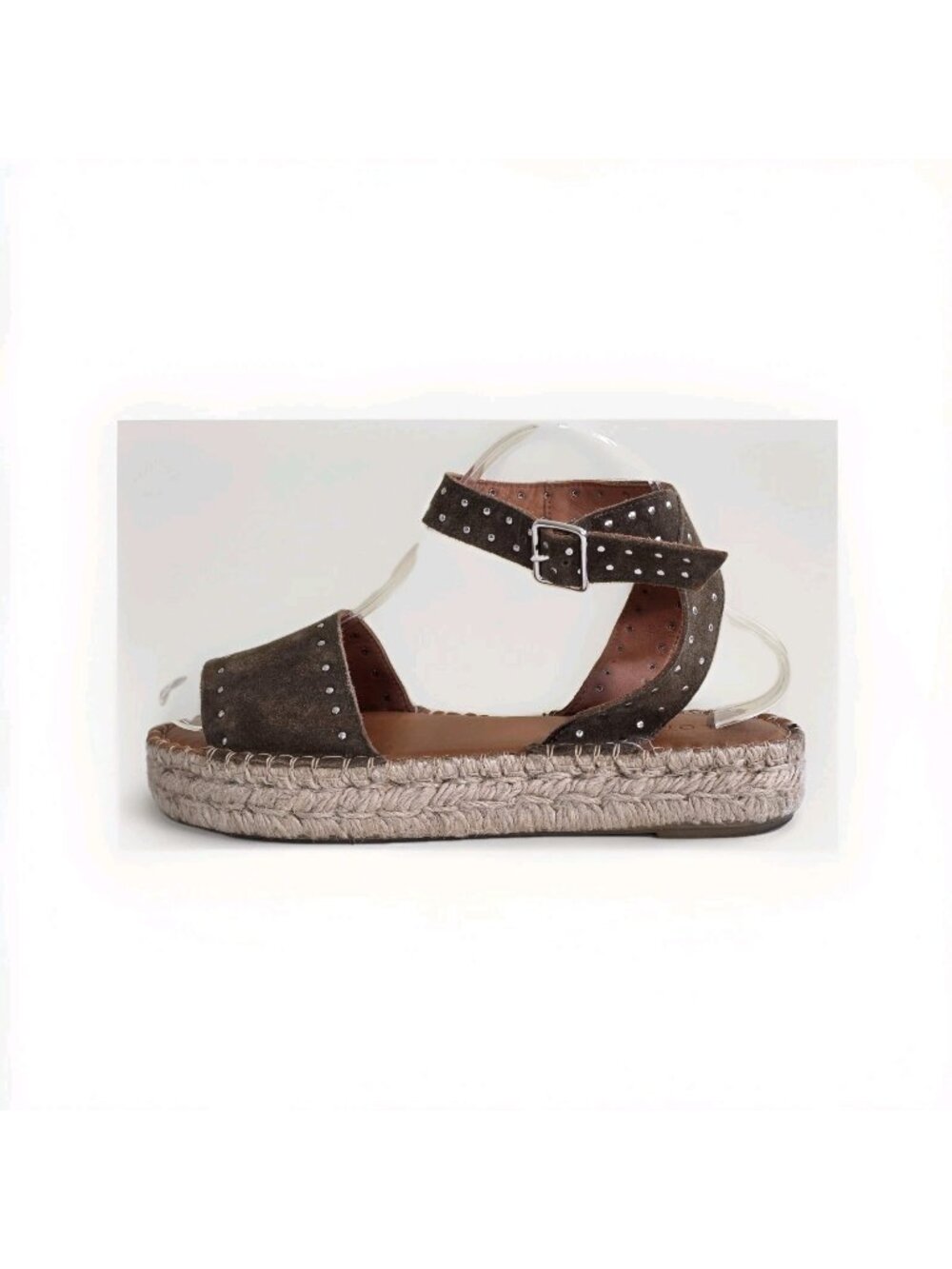 ALOHAS Studded Espadrille Platform Sandals 38 US 7.5 Olive Green Suede Boho Edgy